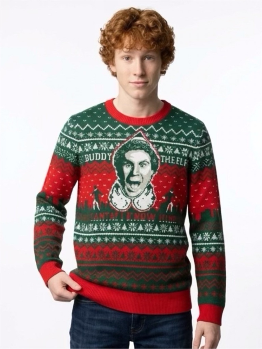 ELF Men's CREW NECK CHRISTMAS Holiday Sweater FEATURING WILL FERRELL NWOT